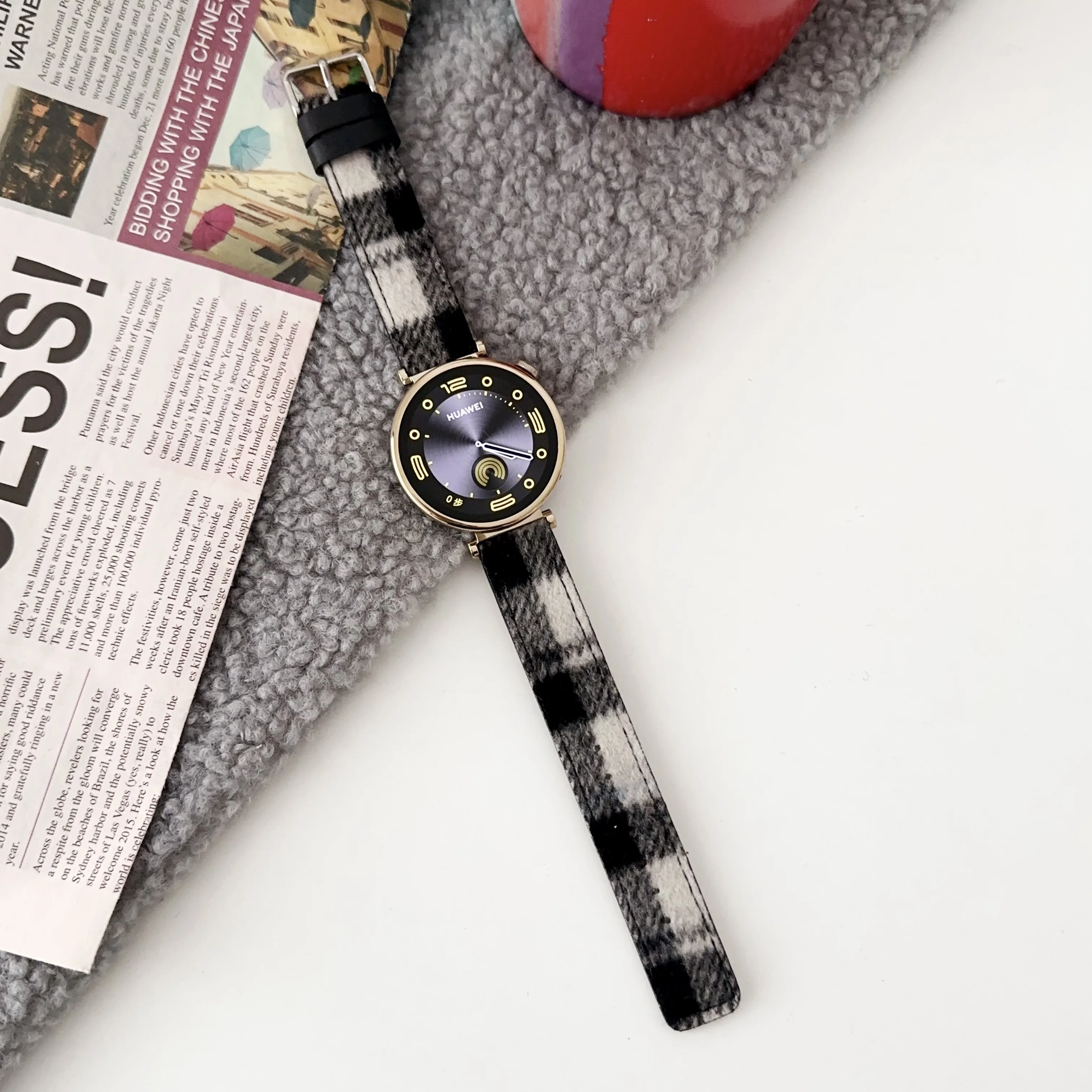 18mm Leather check wool strap watchband For Huawei Watch GT4 5 41mm Smartwatch strap for women girl lady