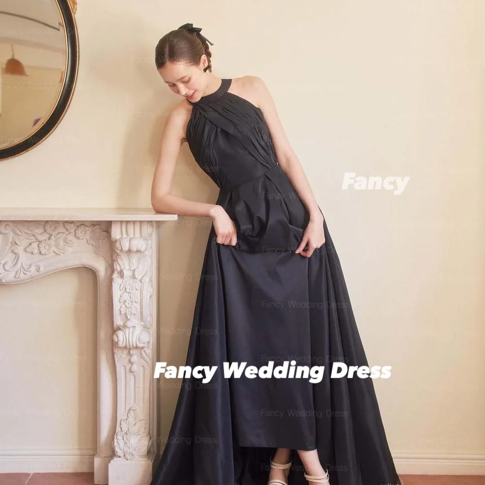 

Fancy Simple O Neck Taffeta Wedding Dress Korea Photo Shoot A Line Sleeveless Evening Dresses Back Zip 웨딩드레스 Customized