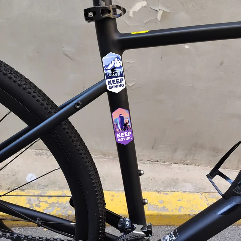 2Pcs Keep Moving Bike Frame Stickers, Mountain City Palm Tree Pattern Waterproof Anti-Scratch Decals for Road & Mountain Bikes view 3