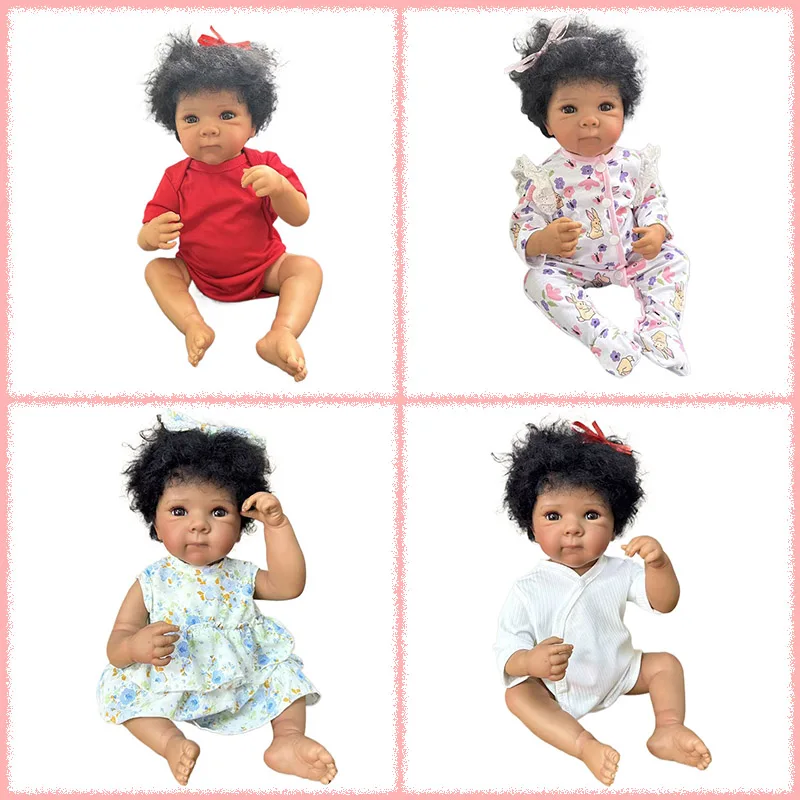 

19-дюймовая кукла Реборн Бетти с тёмной кожей, полностью виниловым телом, различными вариантами стиля, многослойной росписью и вьющимися волосами, имитирующими ручную прическу