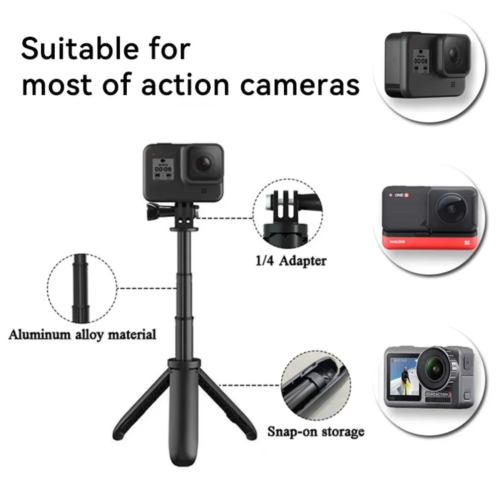 Mini Extendable Tripod Foldable Tripod Portable Monopod for Go Pro Hero 12 11 10 Black Session Osmo Action Camera Vlog Accessory