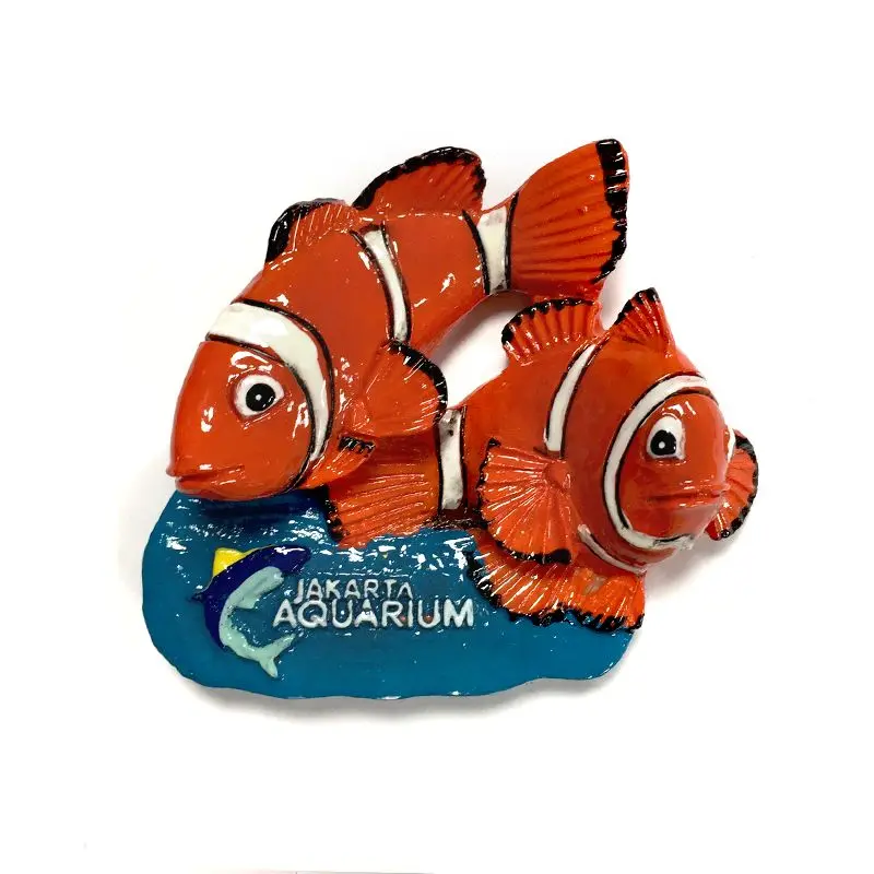 Indonésia Jakarta Landmark: Jakarta Aquarium 3D Resina Ímã de geladeira, Decoração de peixe-palhaço fofo, Imanes para Refrigerador, Decoração de casa