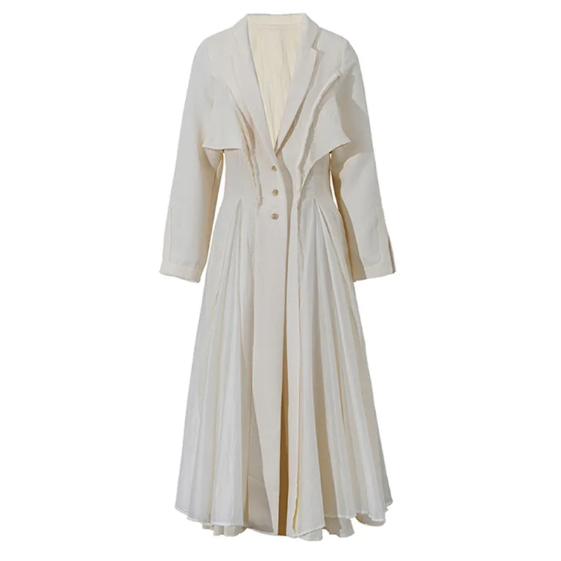 Linen Jacquard Long Women Prom Dress Blazer Suit Full Sleeves Single Breasted Jacket Ankle Length Party Gown In Stock