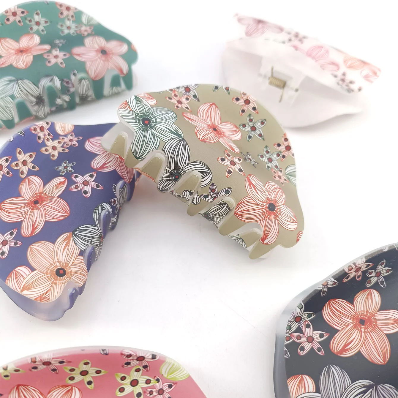 الاكريليك الأزهار الحلو مشبك شعر صغير مقاطع النساء الفتيات البلاستيك طباعة كراب المشابك مقاطع مقاطع الشعر دبابيس الشعر الملحقات