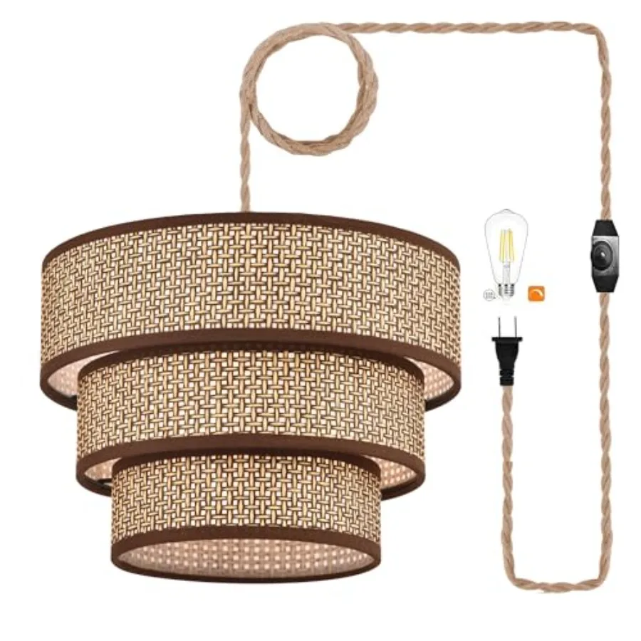 

Подвесной светильник из ротанга в стиле бохо с плетеным абажуром и встроенным шнуром, люстра для спальни, кухни, столовой
