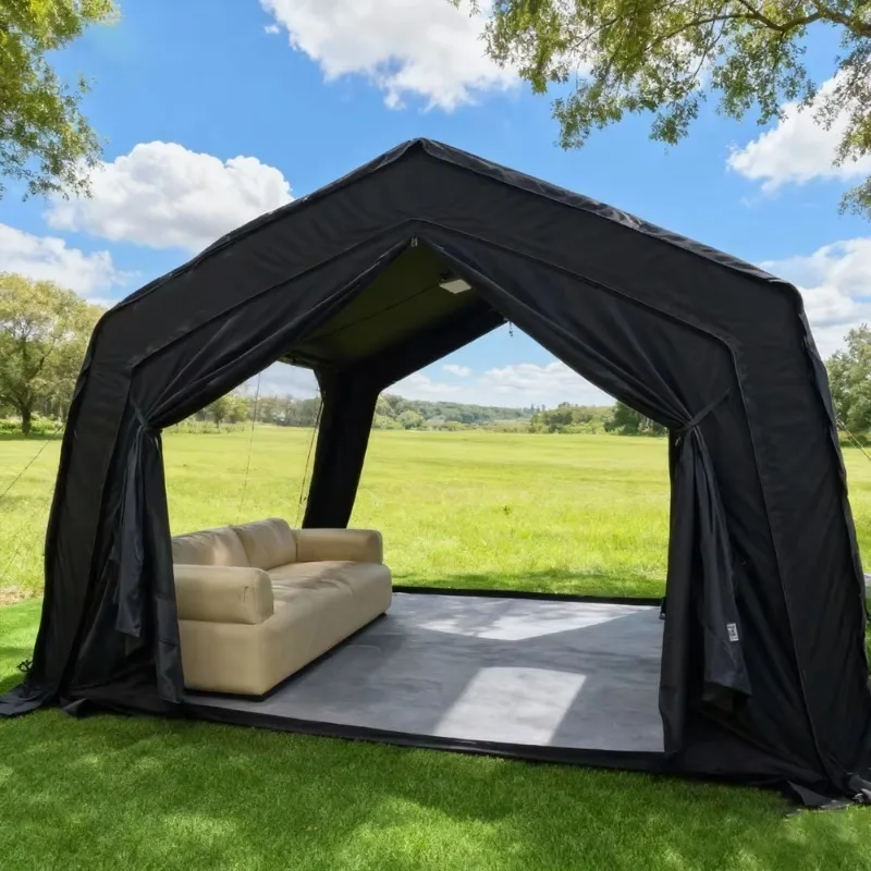 Black Inflatable Marquee Instant up Family Tent Foldable Polyester Cotton Fireproof Camper Blowup Cabin Tent for Club Party