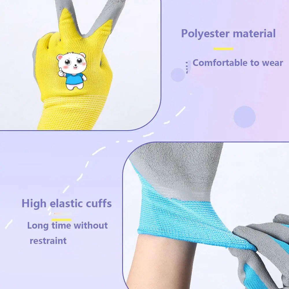 防水子供用ガーデニンググローブ通気性のある滑り止めガーデン作業用手袋動物柄安全子供用保護手袋庭