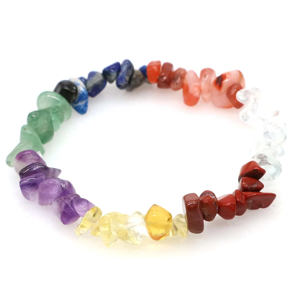 Natural Stone Crystal Bracelet Irregular Energy Bead Chip Reiki Healing Jewelry Amethyst Rose Quartz Wristband Bangles for Women