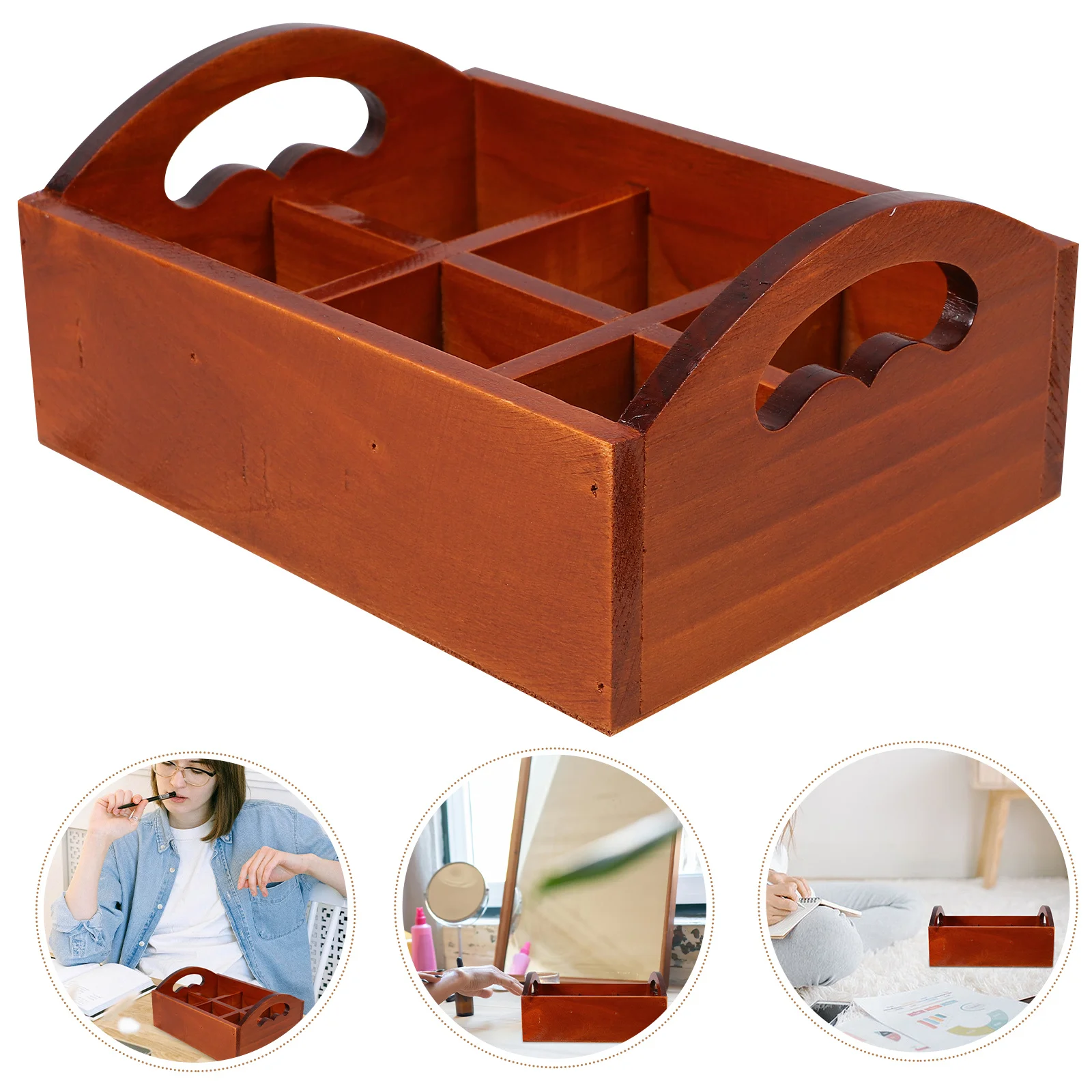

1pcs 6 Compartment Solid Wood Storage Box Tea Bag Holder Utensil Organizer Countertop Sorting Tray Desktop Wooden Compartment