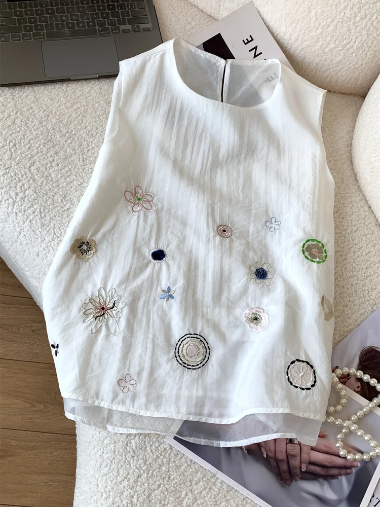 

Новый китайский жилет с вышивкой, женский летний тонкий шифоновый повседневный жилет, маленький размер 2021, круглый топ Ne ort Length