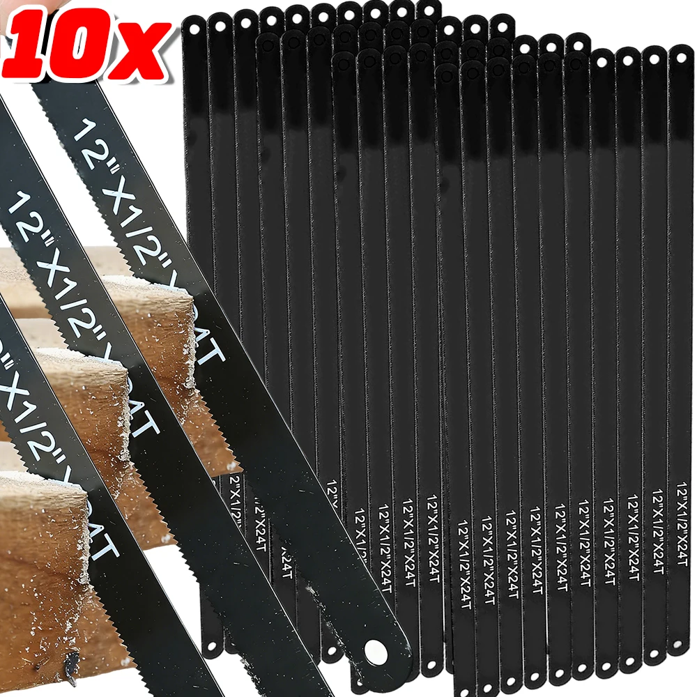 

10x 12Inch 24T Hand Saw Blades Universal Hand Tool DIY Replacement Carbon Steel Blade for Cutting Metal Acrylic Metalworking