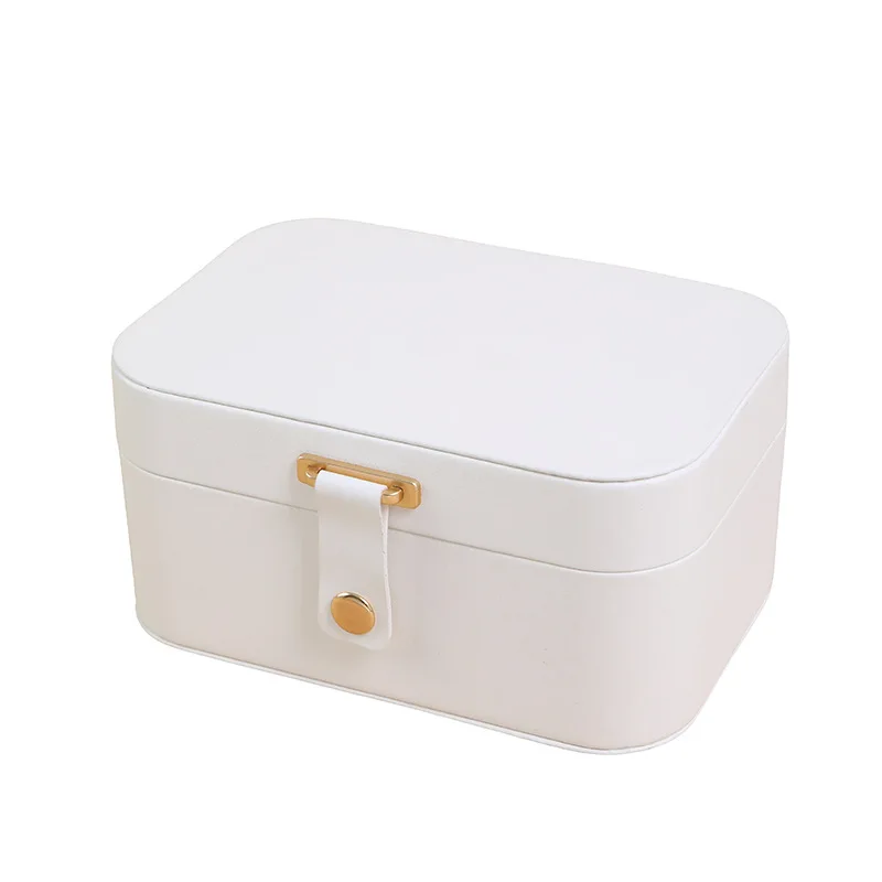 2 Layer Travel Jewelry Box Portable Necklace Earrings Ring Jewelry Box Button Flip Type