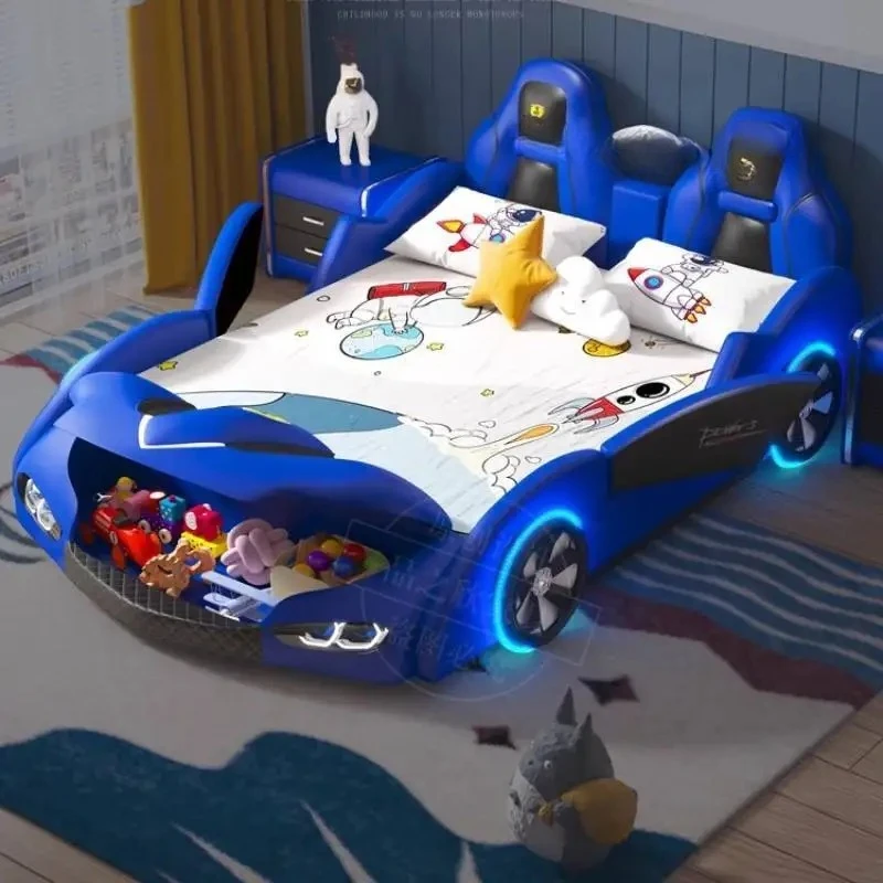 

Детская кровать-машина с местом для игрушек, безопасная, односпальная, для мальчиков, манеж для малышей, мебель для дома