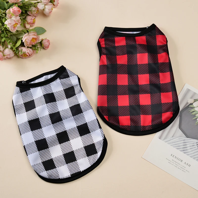 Pet Summer T-shirt Cat Breathable Vest Clothes For Small Medium Dog Cats Soft Cozy Plaid Print Kitten Coat Chihuahua Pug Costume