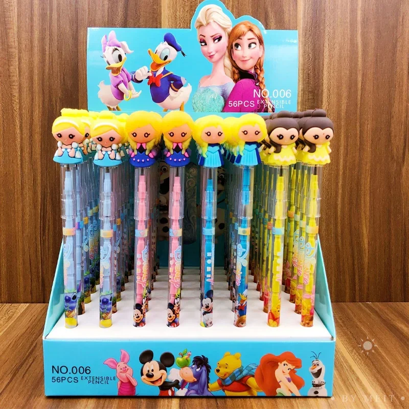 Imagem -03 - Disney Cartoon Silicone Bullet Pencil Lápis Cut- Desenho Papelaria Estudante Material Escolar Presentes de Escrita Uma Caixa 56 Pcs