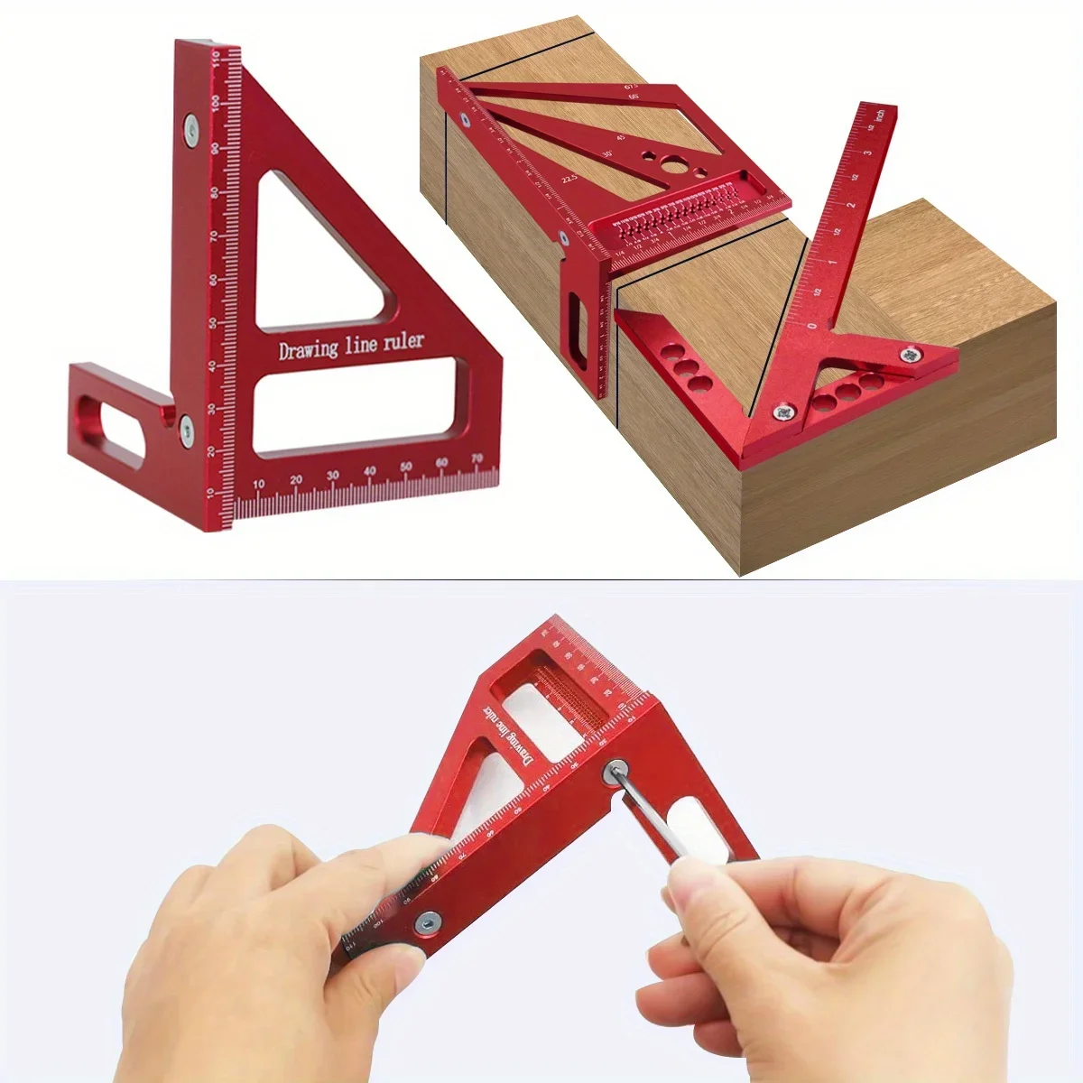 2pcs Aluminum Protractor Carpenter Square Kit - Woodworking 3D Multi Angle Layout Measuring Ruler Center Scribe Gauge