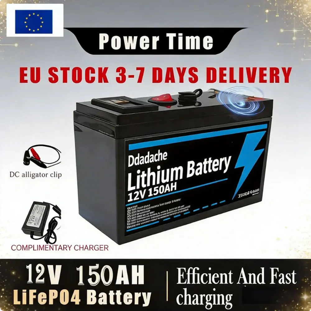 Batterie au lithium 12V 150Ah LiFePO4 à décharge profonde, plus de 4000 cycles, rechargeable pour l'éclairage, les véhicules électriques, l'énergie solaire/éolienne, les petits onduleurs