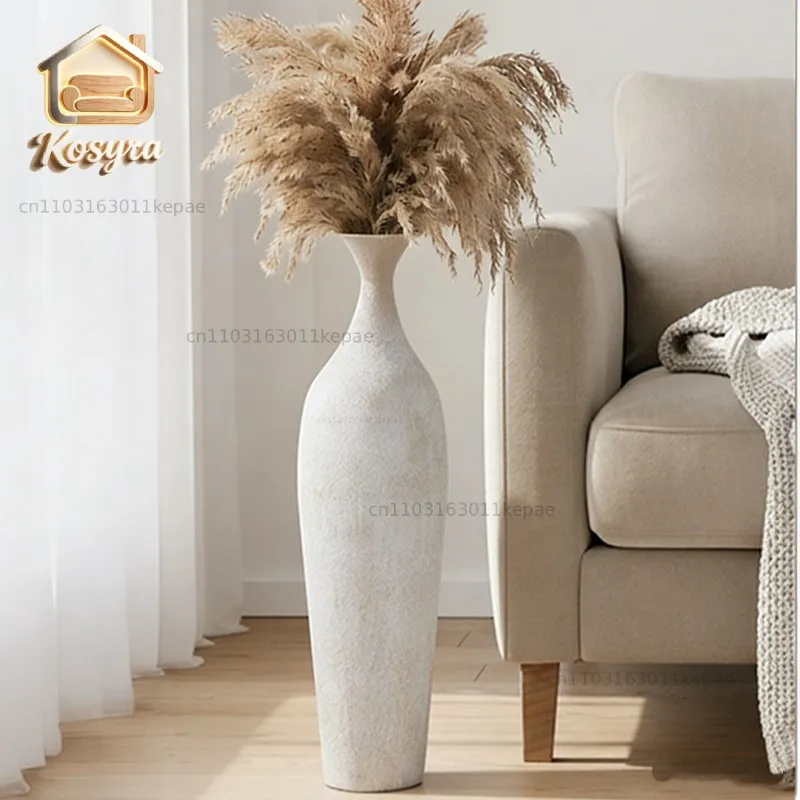 Nordic minimalist cream style metal large vase living room porch decoration matte texture ceramic pot high floor flower ware