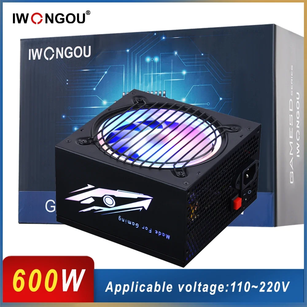 

IWONGOU Fonte 600W 80 Plus With SYNC RGB Fan Power Supply 600Watt Active PFC Computer Source For Gaming Desktop GAMESD800 PSU