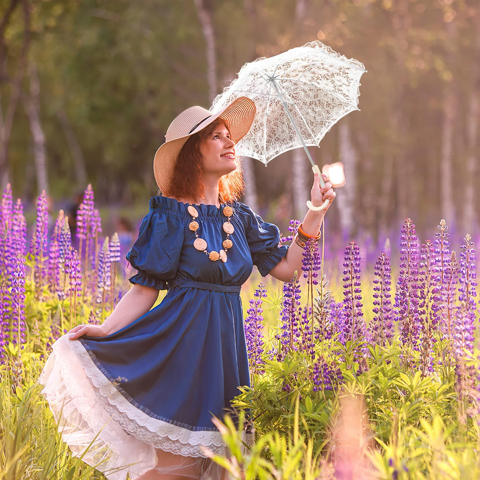 

Stylish White Lace Umbrella for Bride Wedding Ceremony Decorative Parasol Vintage Umbrellas for Women Elegant Lightweight Photo