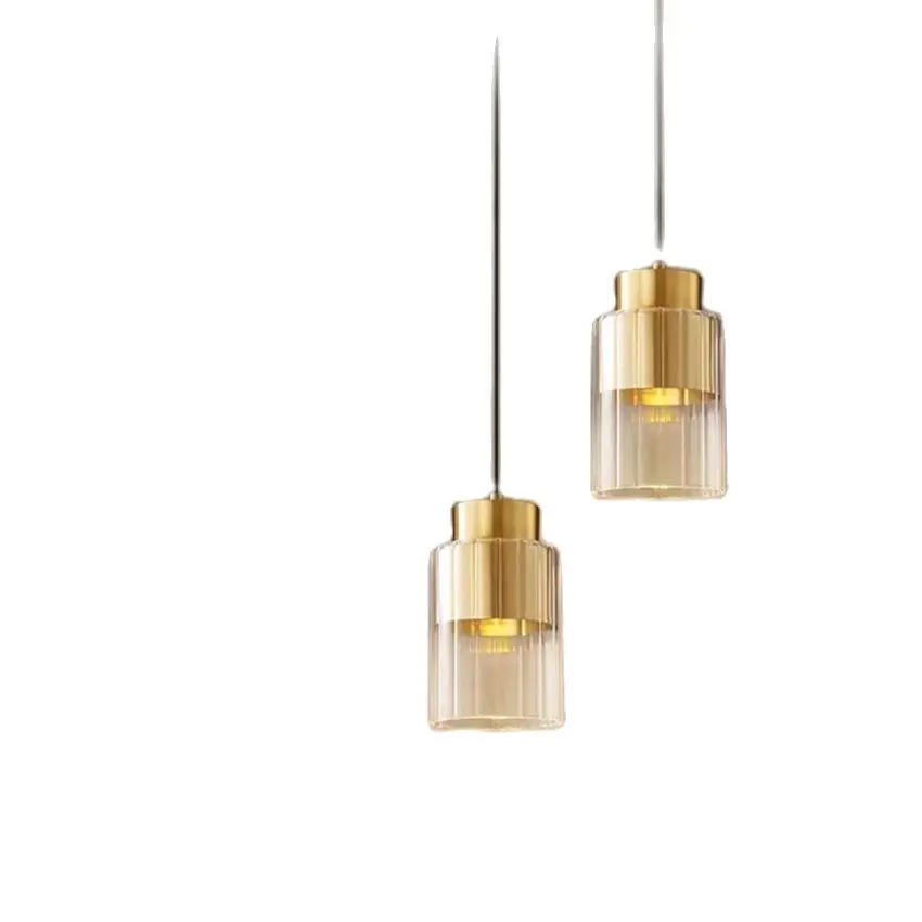 

Modern copper long-line glass lampshade pendant lights bedroom bedside lamp luxury bar restaurantart hanging lights fixtures