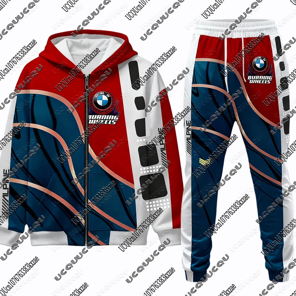 

BMW New Zipper Hoodies With Pants Autumn Winter BMW Long Sleeve Zip Up Sweatshirts Casual Trousers Motorcycle Clothing For Men