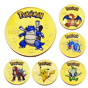 Gouden Pokemon Munten Metalen Mewtwo Munten Anime Herdenkingsmunt Charizard Pikachu Gouden Pokemon Kaarten Ronde Metalen Munt Speelgoed