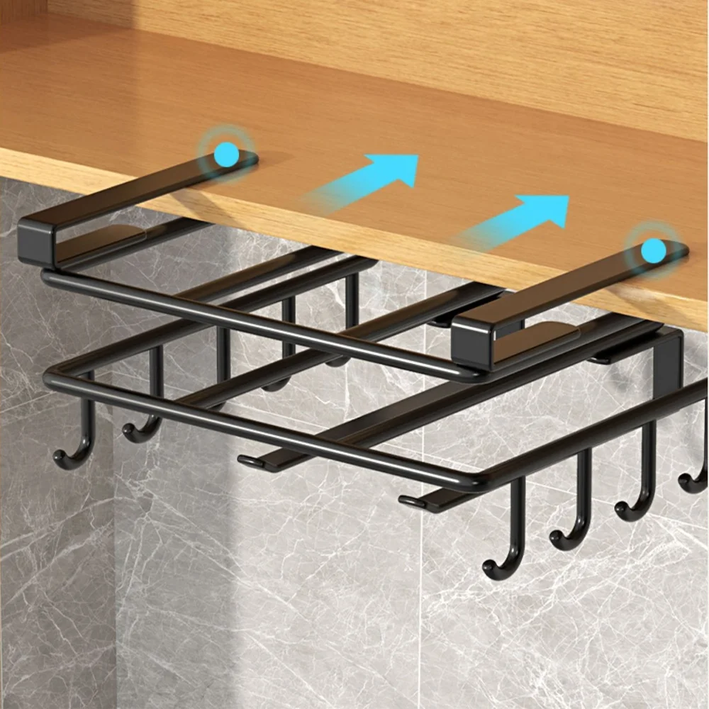 Kitchen Under Cabinet Hanging Organizer Rack with Hooks Multi-Purpose Holder for Paper Towel Cutting Board & Pot Lids