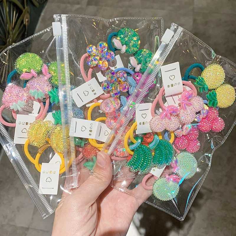 

Резинки для волос с фруктами и цветами, блестящие, с бусинами, для маленьких девочек, нескользящие, с прочным захватом, набор эластичных резинок