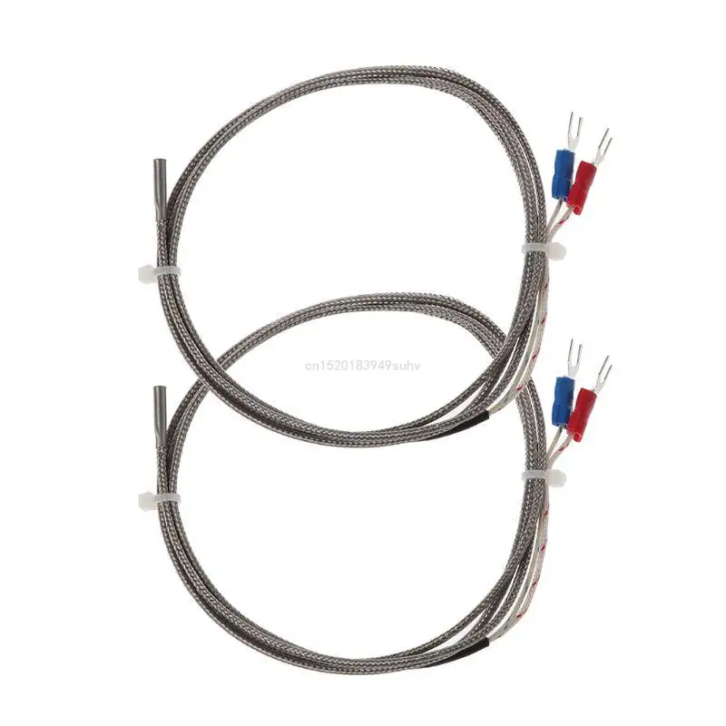 2pc 100cm Handheld K Type Surface Thermocouple Temperature Wire Plug Probe 3x15x1000 Measurement 0 to 600°C