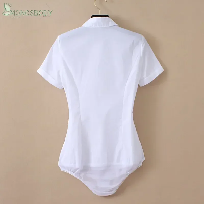 2025 Summer Short Sleeves Elegant Bodysuits Women Business Work White Body Shirts Office Lady Blouses Tops Monos Mujer Rompers