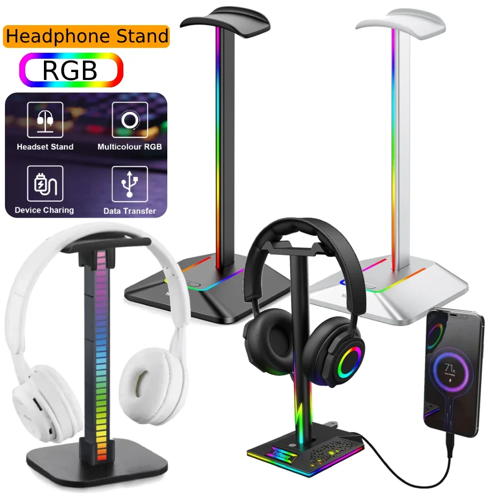 

Подставка для наушников с RGB-подсветкой и USB-портами Type-c, аудиопорт 3,5 мм, держатель для настольной игровой гарнитуры, вешалка для наушников всех геймеров, ПК