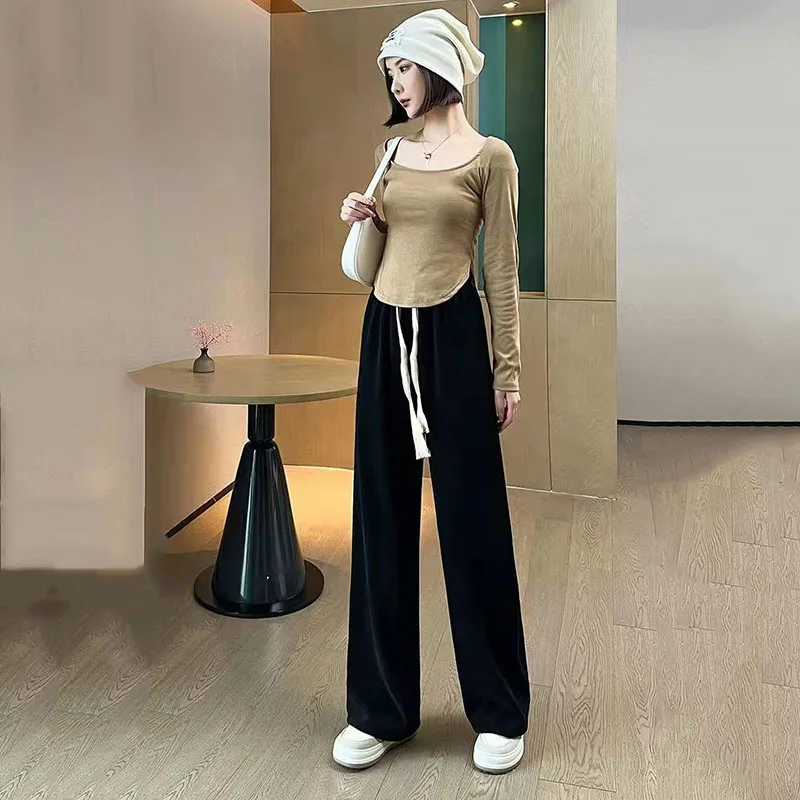 2022 Women's spring and autumn new fashion wide leg pants show thin, high waist, versatile vertical pants