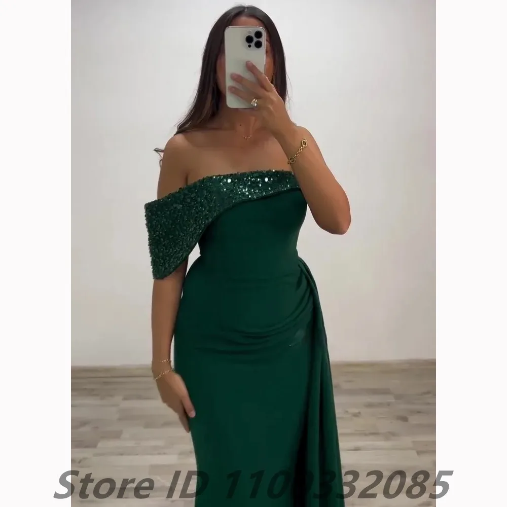 Eightale Dark Green Mermaid Evening Dress Sequin One Shoulder Women Party Prom Dresses Dubai 2025 Customized