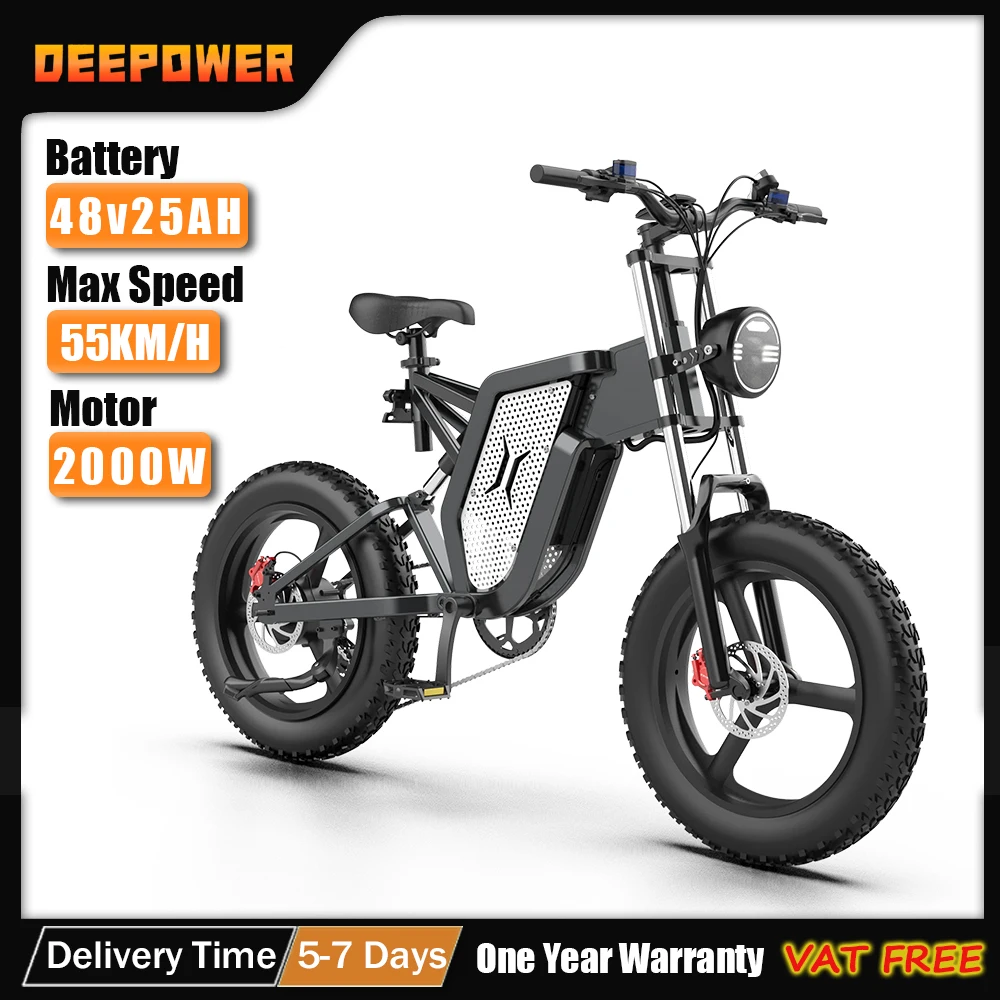 DEEPOWER X20 PRO 2000W Electric Bike Bicycle 20 Inch 48V 25AH  Tire Ebike Folding Electric E Bikes Mountain Moped Adults Ebikes