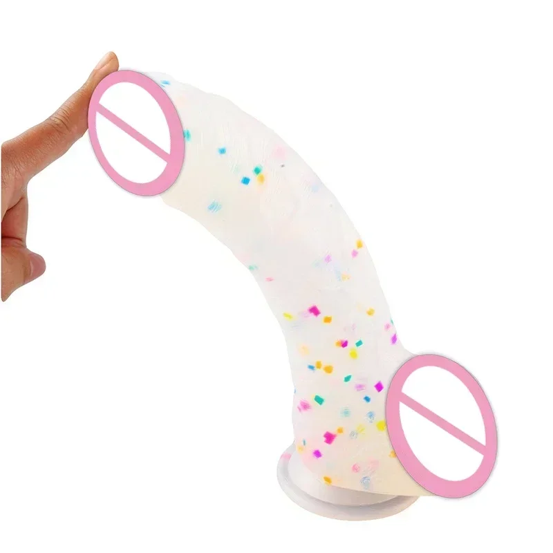 Confetti Dildo Realistic Clear Silicone Dildo, with Strong Suction Cup for Hands-Free Play, Realistic Penis for Women and Couple