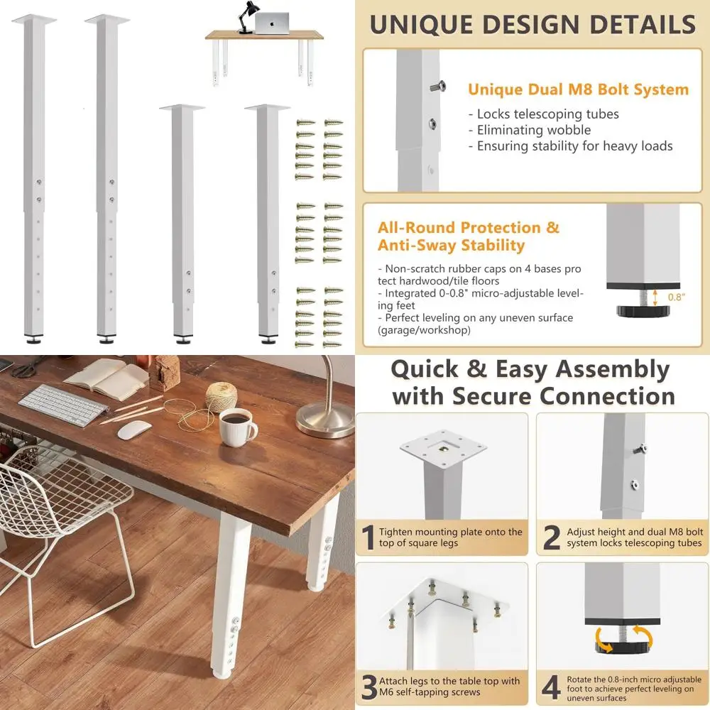 

Сверхмощные регулируемые металлические ножки стола 24–40 дюймов, набор из 4 шт. для столов и верстаков своими руками