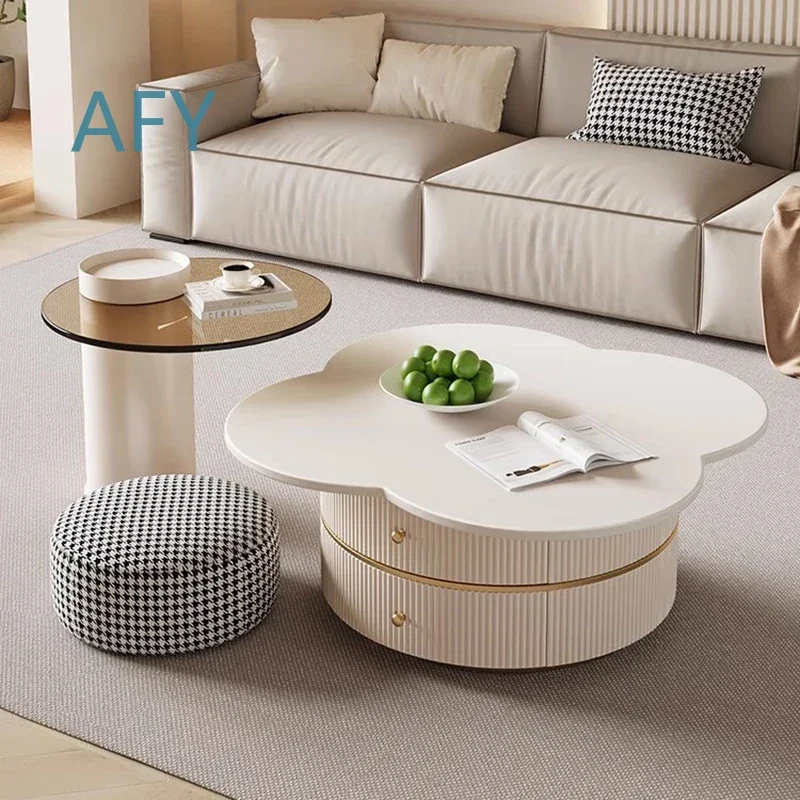 for Simple Space Saving Nordic Coffee Table for Living Room Luxury Round Unique Modern White Minimalist Table Basse Furniture