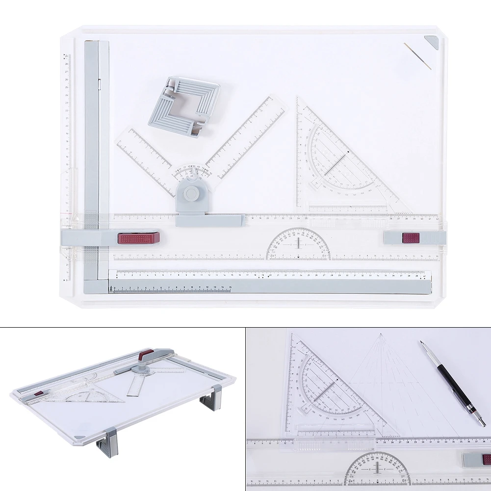 Multifuctional A3 Drawing Board Table Pad with Parallel Motion and Adjustable Angle Rulers Scho