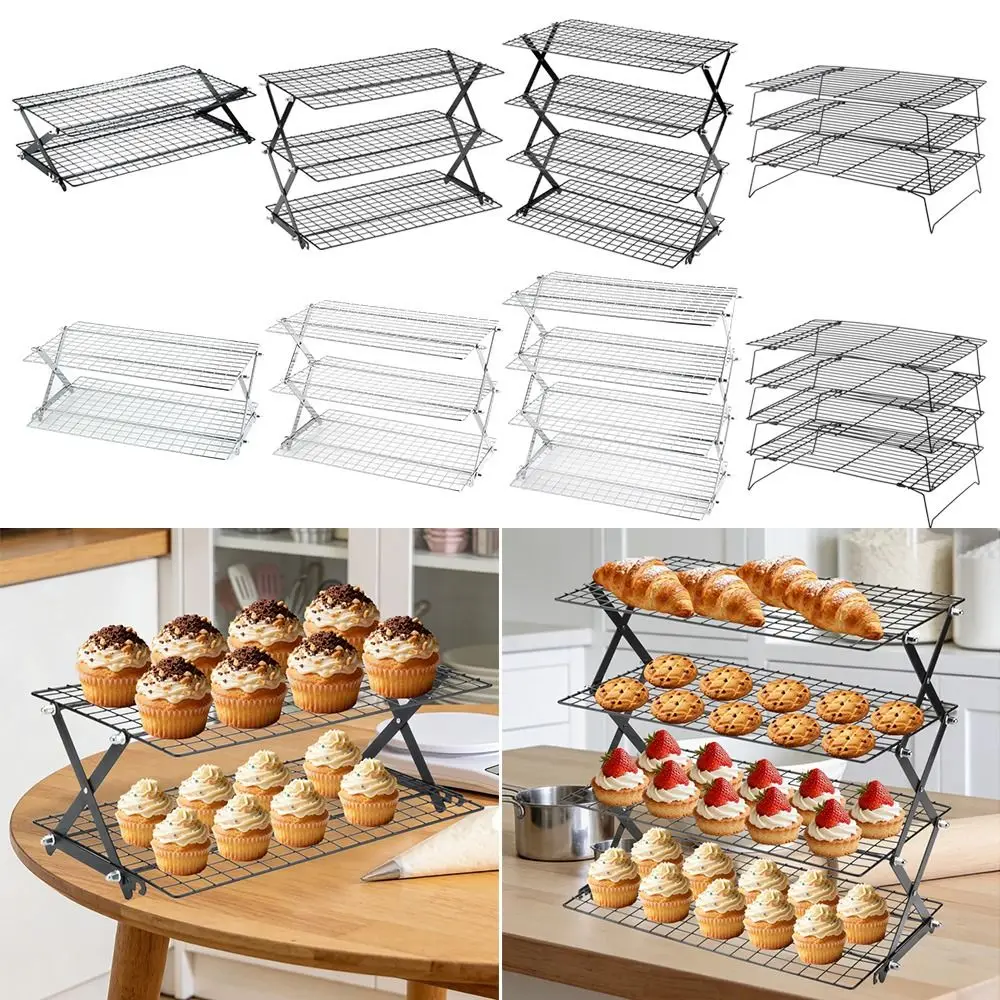 High Quality Stainless Steel Cooling Rack Black Silver Oven Safe Barbecue Shelf Wire Grid Grid Holder Cake Cooling