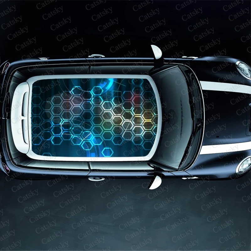 Abstract Blue Honeycomb Car Roof Sticker Decoration Film Car Decal Hood Vinyl Sticker Graphic Wrap Car Protect Accessories Gift