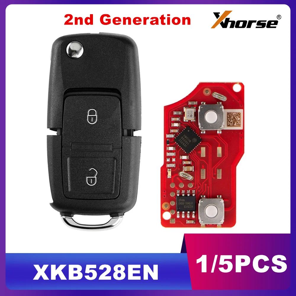 

1/5PCS Xhorse XKB528EN 2nd Generation Wire Remote B5 Style 2 Buttons Update Version of XKB508EN