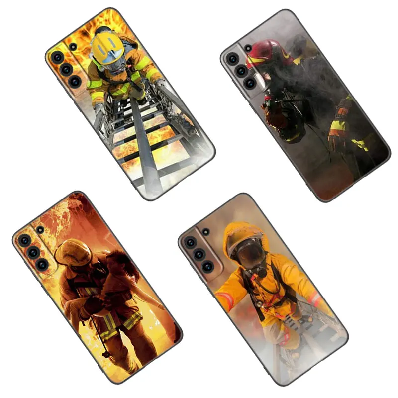 Firefighter Heroes Fireman Black Silicone Phone Case For Samsung Galaxy S23 S21 S20 FE S24 S22 Ultra S10E S10 S9 S8 Plus