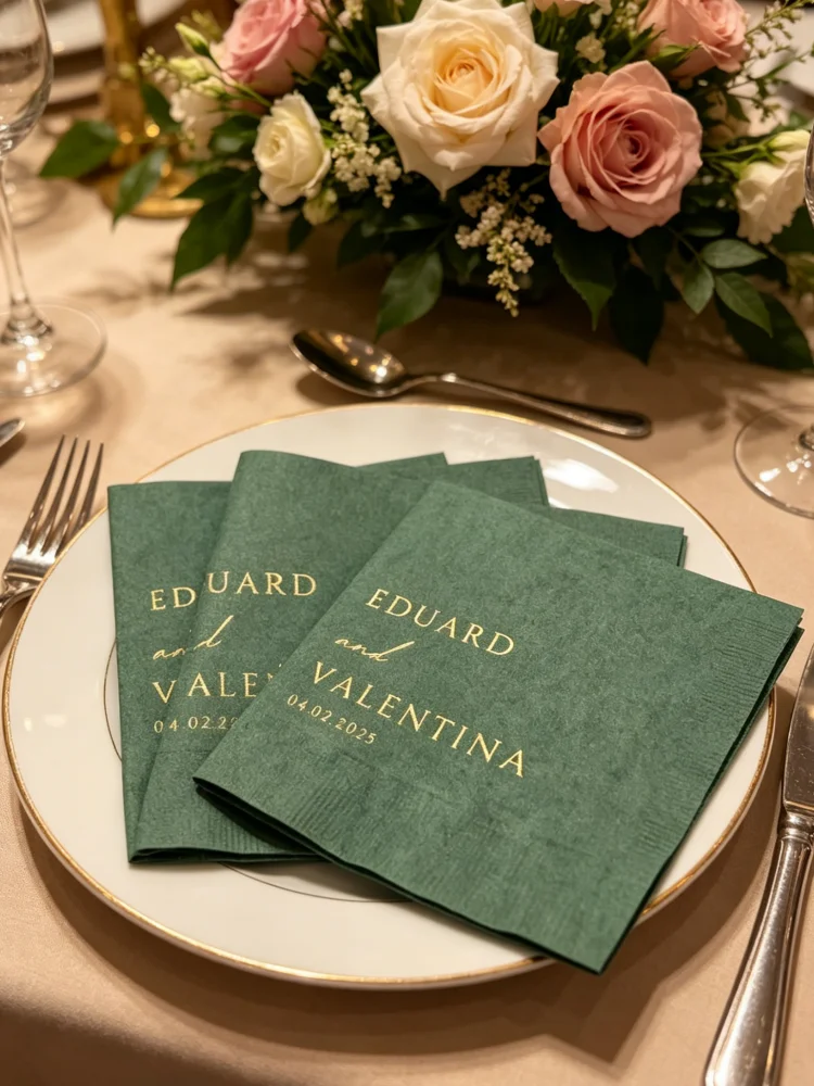 

Custom Printed Cocktail Napkins Names Date Disposable Paper Beverage Luncheon Dinner Napkins Wedding Anniversary Engagement