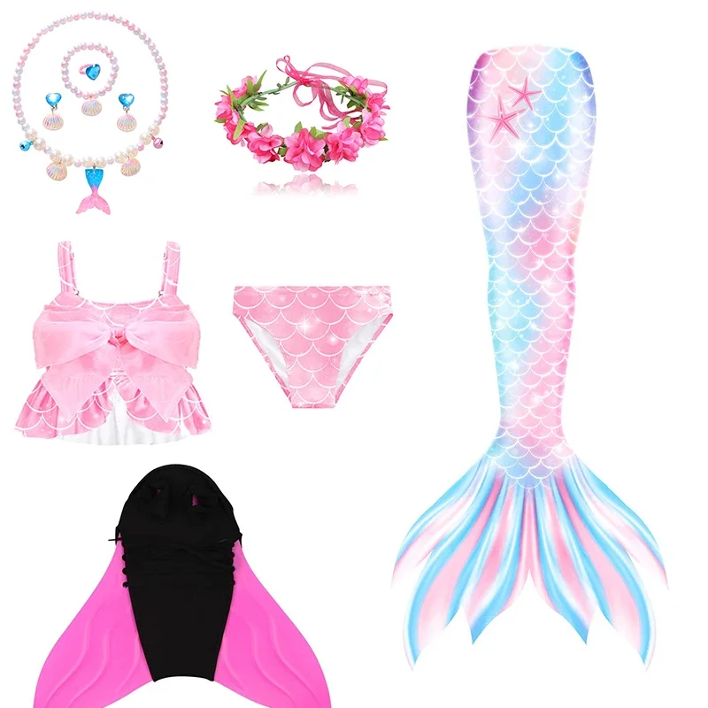 Vestidos de natación de cola de sirena para niñas, disfraz de Halloween, ropa de playa, traje de baño de sirena, aleta