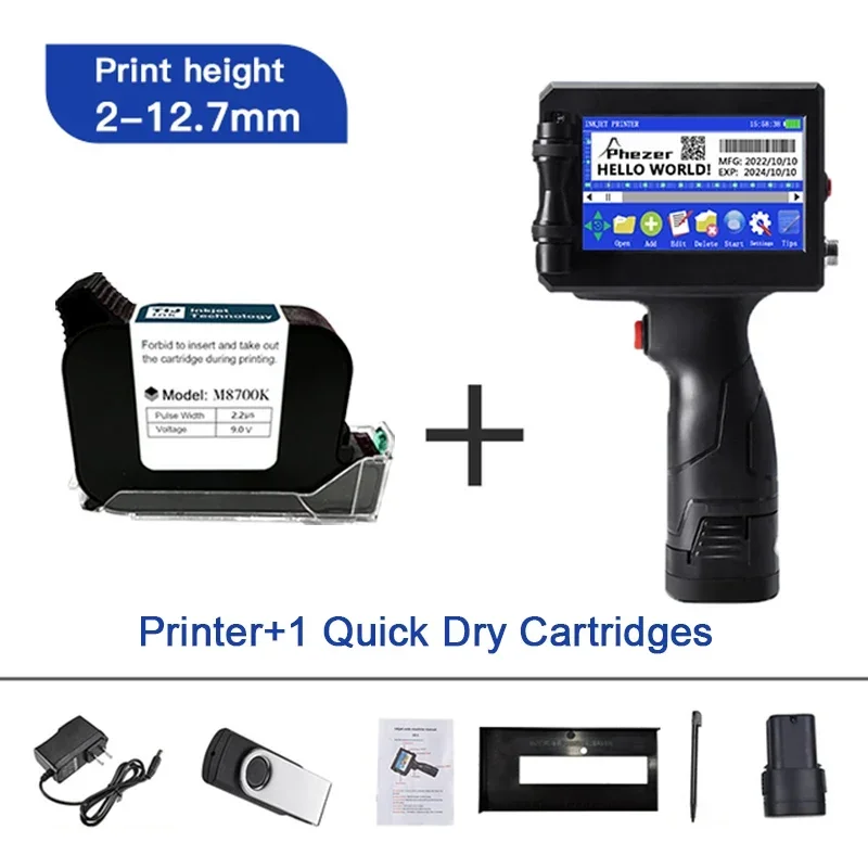 Phezer 12,7/25,4 mm labelprinter Handheld inkjetprinter QR Bar Batchcode Datumnummer Logo Vervaldatum Coderingsmachine Draagbaar - afbeelding 1