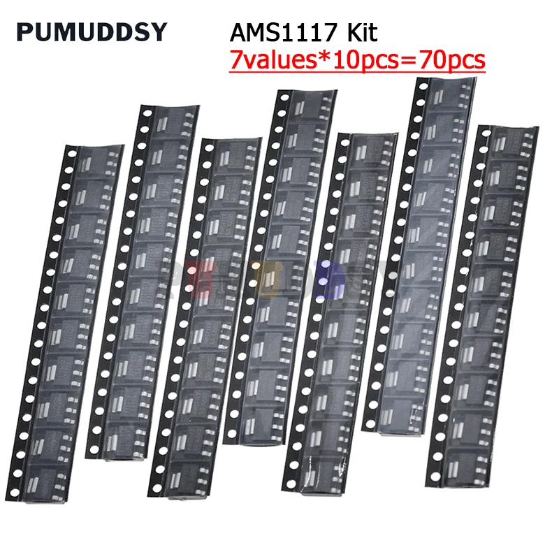 70PCS AMS1117 Voltage Regulator Kit 1.2V/1.5V/1.8V/2.5V/3.3V/5.0V/ADJ 1117 7 Values Ea 10PCS