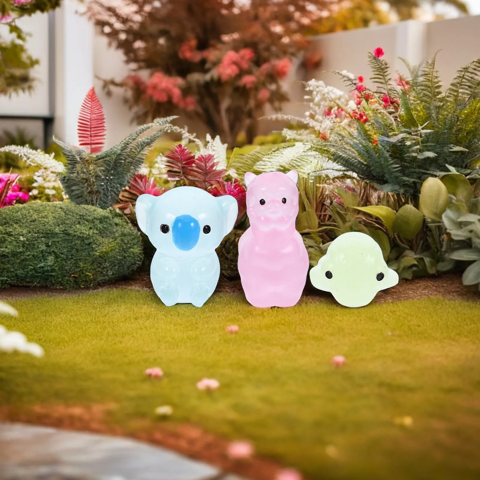 12Pcs Miniature Fairy Garden Animals Glow Dark Resin Tiny Statues for Micro Landscape Alpaca Turtle Koala Decor