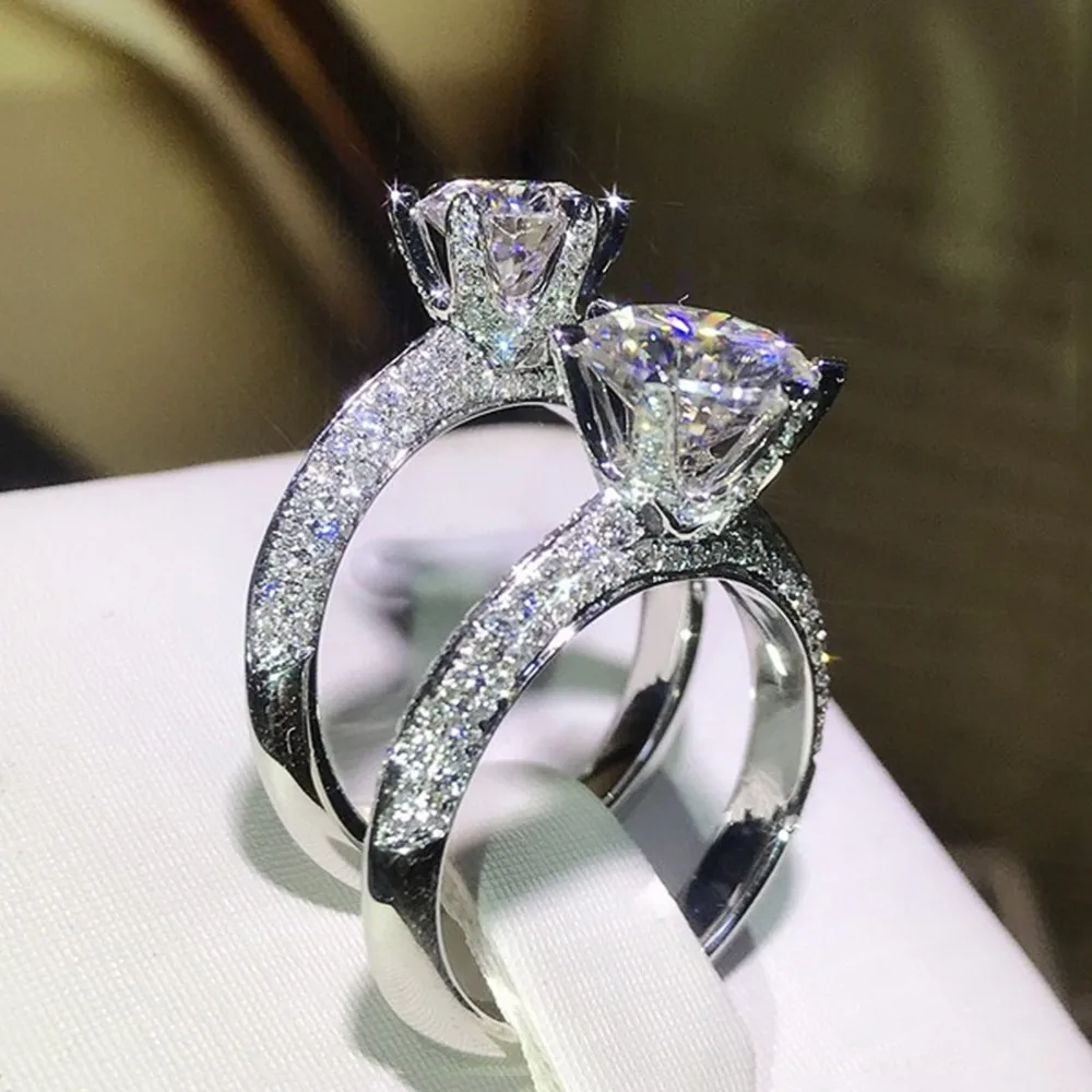 Huitan klassische Ewigkeit Ehering für Frauen 6 Krallen Zirkonia Design Versprechen Ring Verlobung Jubiläum Luxus Schmuck