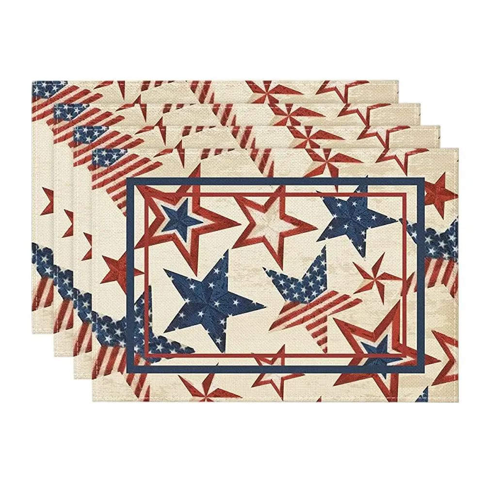 Stars Stripes Patriotic 4th of July Placemats, 12x18 Inch Memorial Day Table Mats for Party Kitchen Dining Decoration